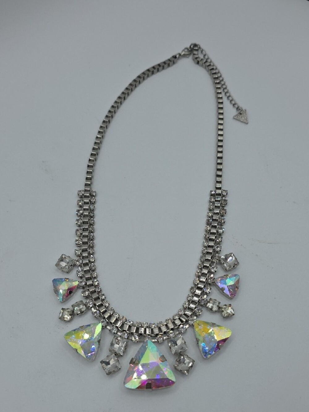 PRISM Silver-tone Necklace with Aurora Triangular Crystals - Vintage - Picture 7 of 15